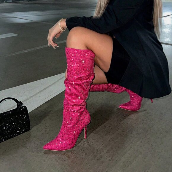 Hot Pink Sexy Women's Bow Decor Point Toe Stiletto Heeled Pumps - Picture 1 of 6